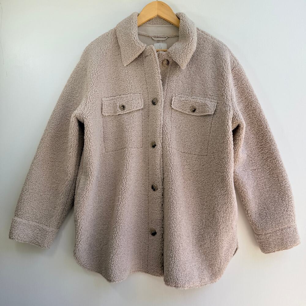 Joie Teddy Sherpa Shacket Jacket Faux Suede Lined Cream Beige Large